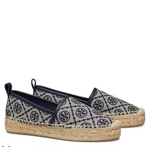 Tory Burch T. Monogram Platform Espadrille, Black/Beige, Size 10.
Minor flaw